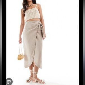 Mango Linen Wrap Skirt Narrow Column Skirt Beige Natural Fiber Summer Capsule XS